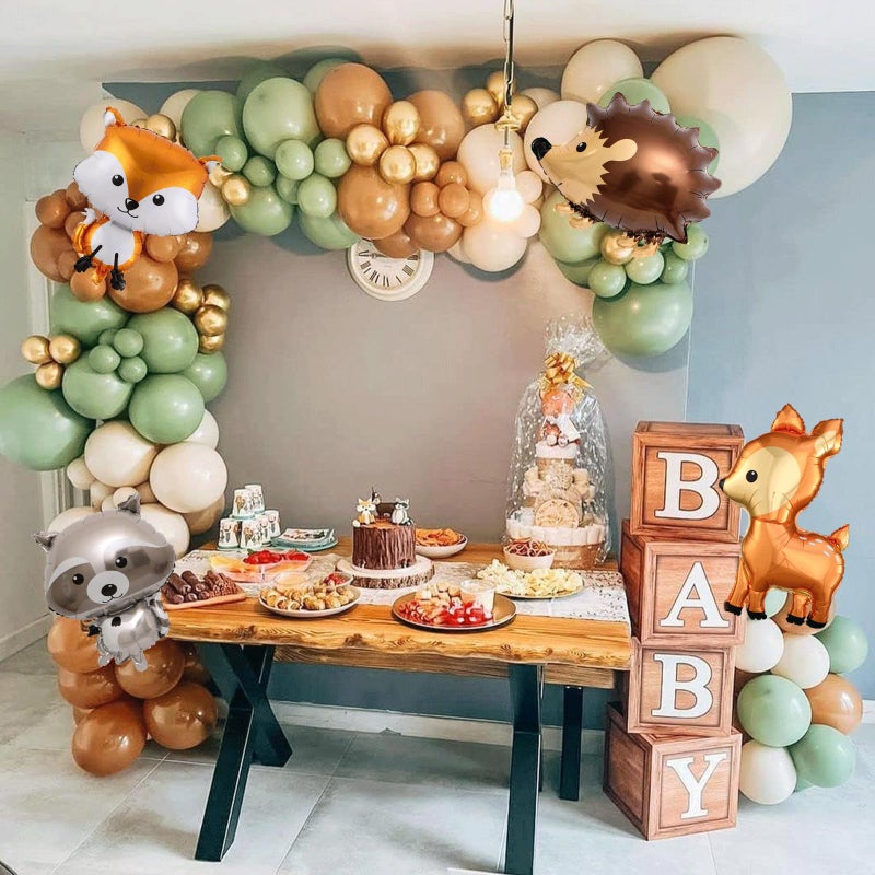 DUBEDAT Woodland Animal Balloons Garland Arch138Pcs Sage Green Brown Sand White Balloons for Baby Shower Kids Woodland Animals Theme Birthday Party Supplies Decorations - Image 3