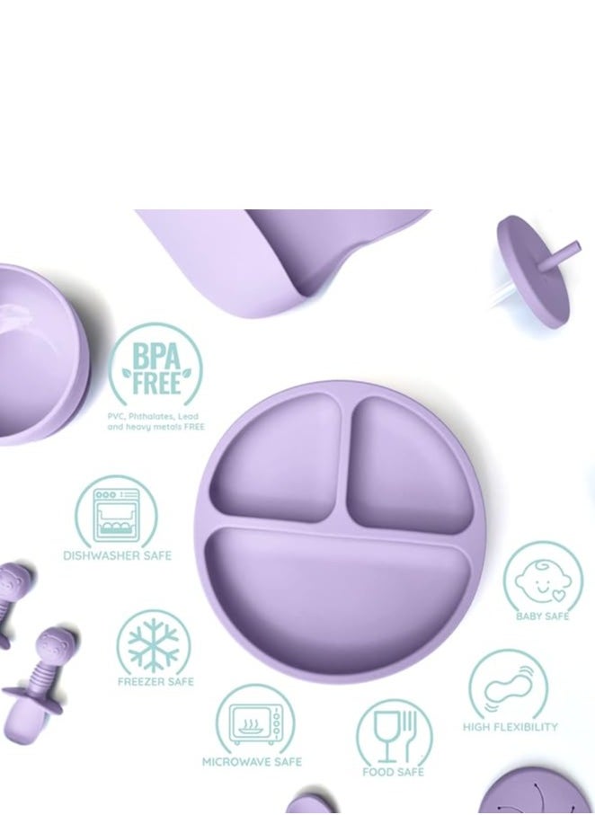 iNeek 9 Piece  Baby Led Weaning Supplies Silicone Feeding Set  Baby Toddler Bib Cup Divided Plate and Bowl Self Feeding Spoons Dish Set  Baby Utensils |Toddler Feeding Supplies  - Image 3
