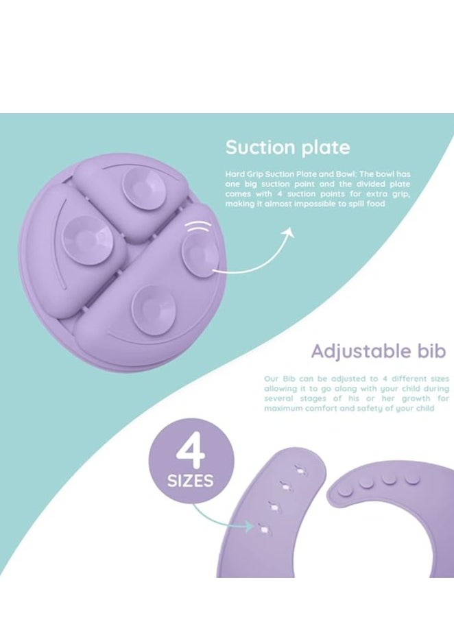 iNeek 9 Piece  Baby Led Weaning Supplies Silicone Feeding Set  Baby Toddler Bib Cup Divided Plate and Bowl Self Feeding Spoons Dish Set  Baby Utensils |Toddler Feeding Supplies  - Image 4