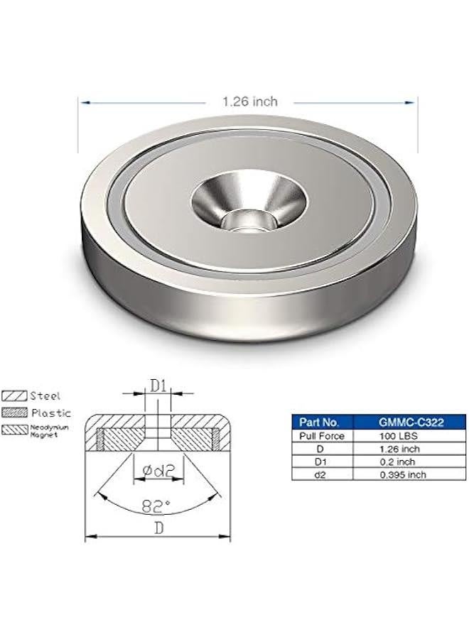 Neodymium Round Base Cup Magnets with Heavy Duty Countersunk Hole, 110 lbs Strong Rare Earth Magnets with Screws for Refrigerator, Office, DIY, Craft, 1.26 Inch x 0.2 inch, Pack of 10 - Image 3