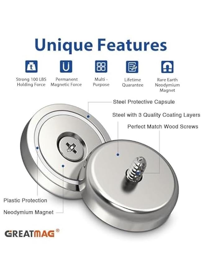 Neodymium Round Base Cup Magnets with Heavy Duty Countersunk Hole, 110 lbs Strong Rare Earth Magnets with Screws for Refrigerator, Office, DIY, Craft, 1.26 Inch x 0.2 inch, Pack of 10 - Image 2