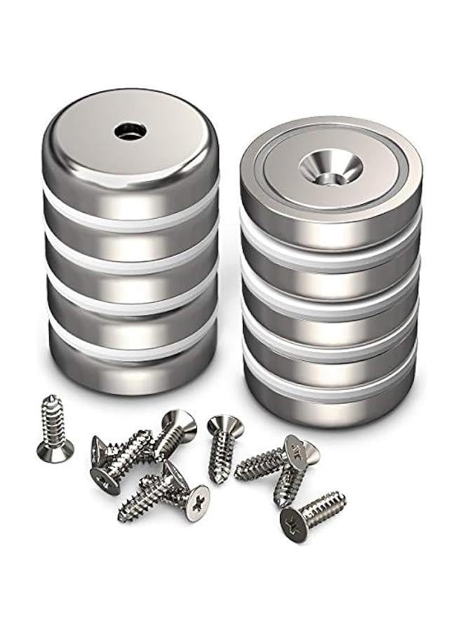 Neodymium Round Base Cup Magnets with Heavy Duty Countersunk Hole, 110 lbs Strong Rare Earth Magnets with Screws for Refrigerator, Office, DIY, Craft, 1.26 Inch x 0.2 inch, Pack of 10 - Image 1