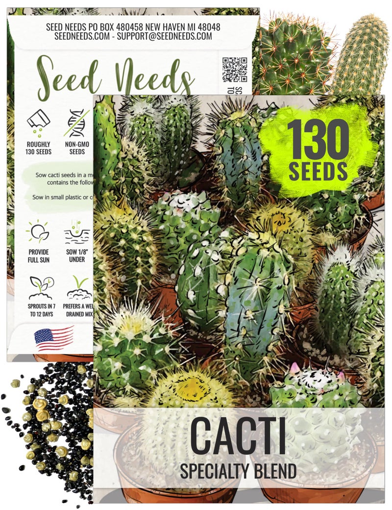 Seed Needs, Mixed Cacti/Cactus Seeds - 130 Seeds for Planting - Great Plants for Indoor Office Spaces, Easy to Grow (1 Pack) - Image 1