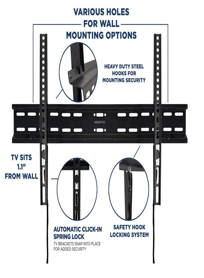 Mount-It! TV Wall Mount Bracket | Fixed 1.1" Ultra Low Profile Design Fits Large Flat Screen TVs 37 38 42 50 55 58 60 65 70 Inch | VESA Compatible up to 600x400mm | 77 Pound Capacity - Image 4