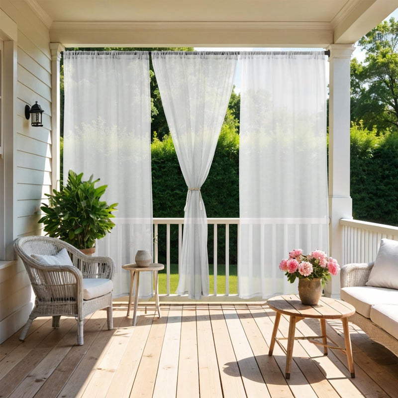 HolidayIdeas All Weather White Outdoor Sheer Curtains for Patio Waterproof 6 Pcs Rod Pocket Indoor Sheer Voile Curtains for Porch, Balcony, Gazebo, Pergolas, 54x84 Inch - Image 2