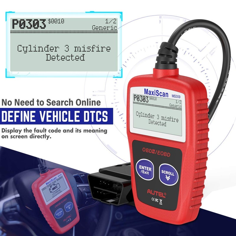 Autel Obd2 Scanner Ms309 Universal Car Engine Fault Code Reader  Check Engine Light And Emission Monitor Status  Obdii Can Diagnostic Scan Tool - Image 5