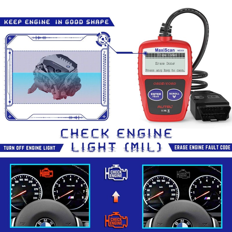 Autel Obd2 Scanner Ms309 Universal Car Engine Fault Code Reader  Check Engine Light And Emission Monitor Status  Obdii Can Diagnostic Scan Tool - Image 4