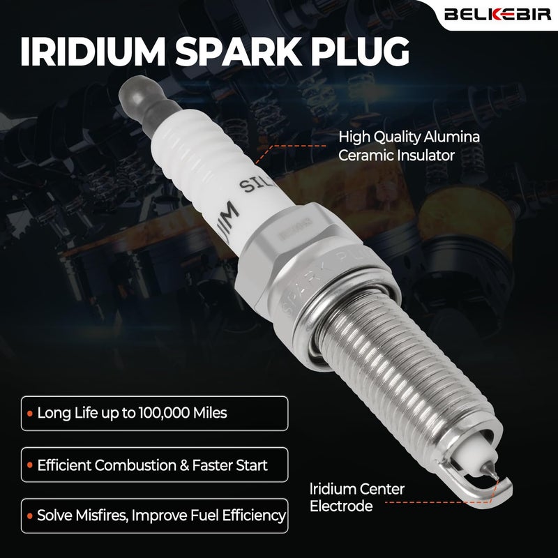 BELKEBIR Set of 4 Ignition Coil Pack & Iridium Spark Plugs Compatible with 2.0L 2.4L 2008-2014 Hyundai Sonata Santa Tucson Genesis Coupe, 2008-2015 Kia Optima Forte Sorento Sportage Replace UF611 & XP6203 - Image 5