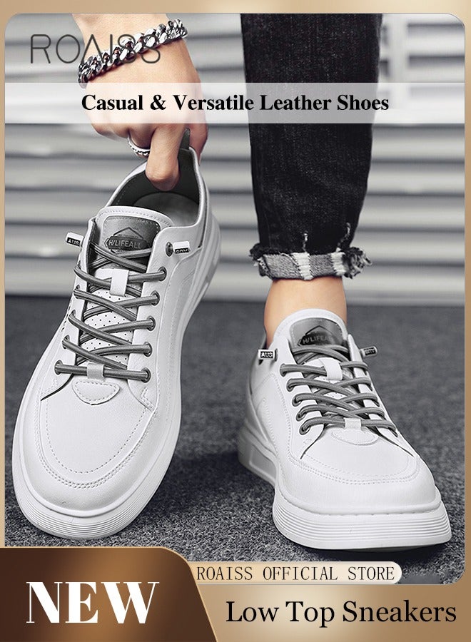 roaiss Breathable Slip On Sneakers for Men Pilot Casual Low Cut Leather Shoes Mens Non Slip Waterproof Flats Round Toe Versatile White Shoe Colorblock Sneakers - Image 1