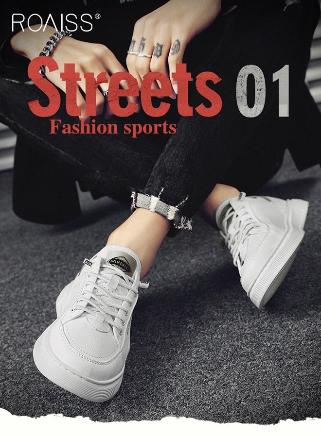 roaiss Breathable Slip On Sneakers for Men Pilot Casual Low Cut Leather Shoes Mens Non Slip Waterproof Flats Round Toe Versatile White Shoe Colorblock Sneakers - Image 3