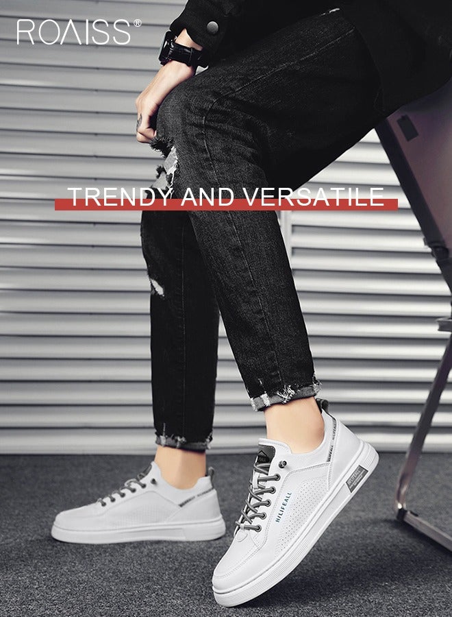 roaiss Breathable Slip On Sneakers for Men Pilot Casual Low Cut Leather Shoes Mens Non Slip Waterproof Flats Round Toe Versatile White Shoe Colorblock Sneakers - Image 5