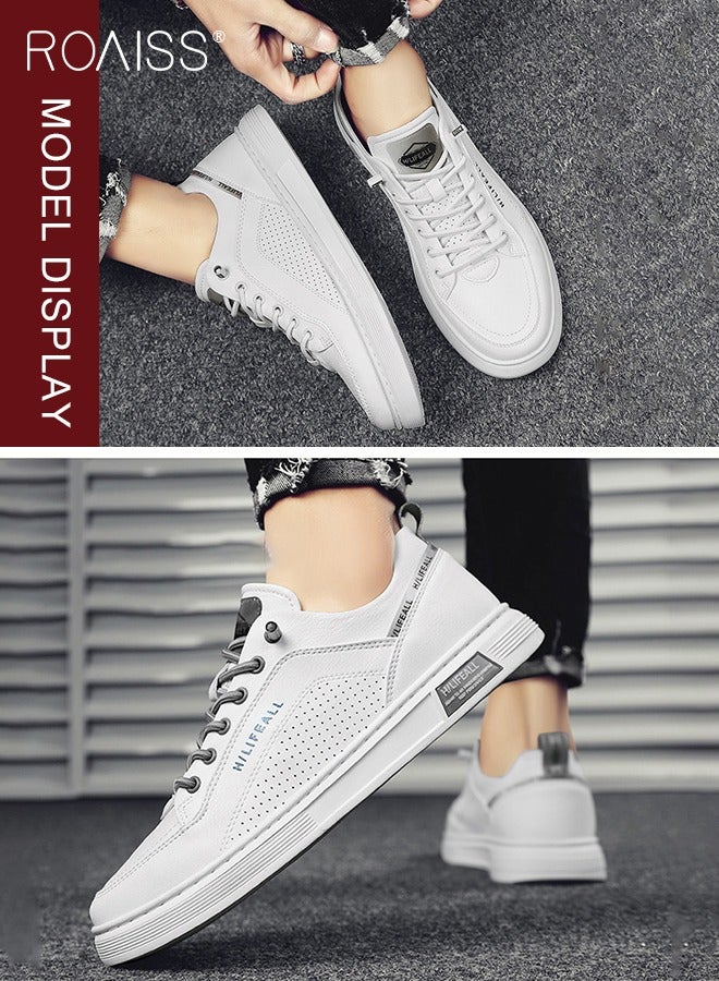 roaiss Breathable Slip On Sneakers for Men Pilot Casual Low Cut Leather Shoes Mens Non Slip Waterproof Flats Round Toe Versatile White Shoe Colorblock Sneakers - Image 4