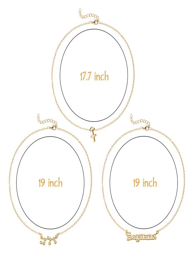PANTIDE 3Pcs Sagittarius Zodiac Layer Necklace for Women Retro 14K Gold Plated 12 Constellation Pendant Necklace Exquisite Letter Horoscope Old English Zodiac Sign Necklace Jewelry Birthday Gift - Image 2