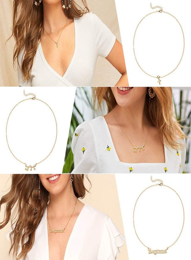 PANTIDE 3Pcs Sagittarius Zodiac Layer Necklace for Women Retro 14K Gold Plated 12 Constellation Pendant Necklace Exquisite Letter Horoscope Old English Zodiac Sign Necklace Jewelry Birthday Gift - Image 4