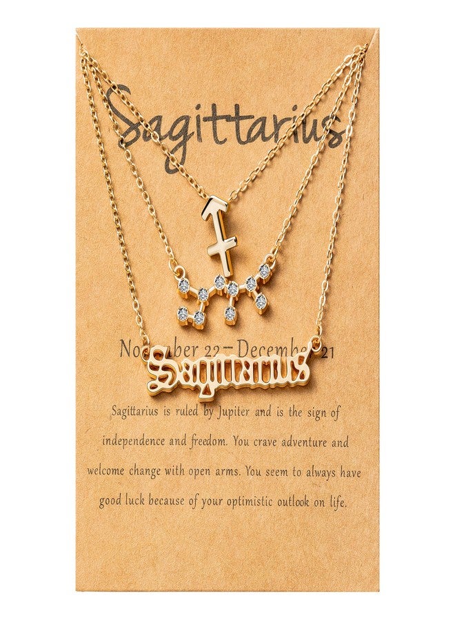 PANTIDE 3Pcs Sagittarius Zodiac Layer Necklace for Women Retro 14K Gold Plated 12 Constellation Pendant Necklace Exquisite Letter Horoscope Old English Zodiac Sign Necklace Jewelry Birthday Gift - Image 1