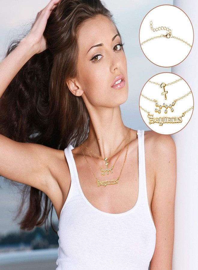PANTIDE 3Pcs Sagittarius Zodiac Layer Necklace for Women Retro 14K Gold Plated 12 Constellation Pendant Necklace Exquisite Letter Horoscope Old English Zodiac Sign Necklace Jewelry Birthday Gift - Image 3