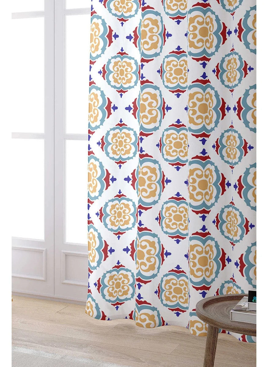 Cango Home White Blue Modern Ethnic Tile Patterned Digital Printed Curtain CGH570-PR