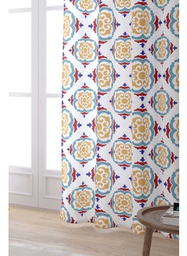 Cango Home White Blue Modern Ethnic Tile Patterned Digital Printed Curtain CGH570-PR  - Image 2