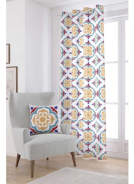 Cango Home White Blue Modern Ethnic Tile Patterned Digital Printed Curtain CGH570-PR  - Image 1