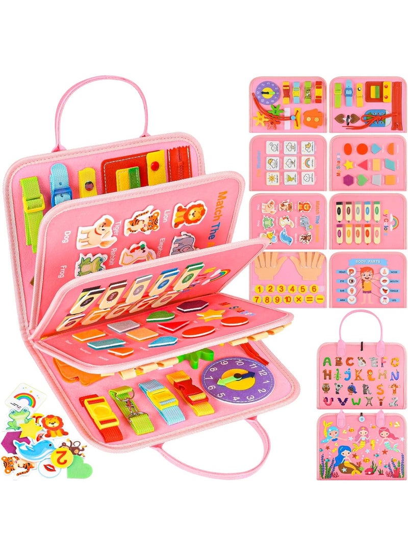 Busy Board Montessori Toy - Motor Skills Board & Sensory Activity Board for Toddlers - Travel Toy for Car/Plane Quiet Book - Gift for Boys & Girls (Rose) - Image 1