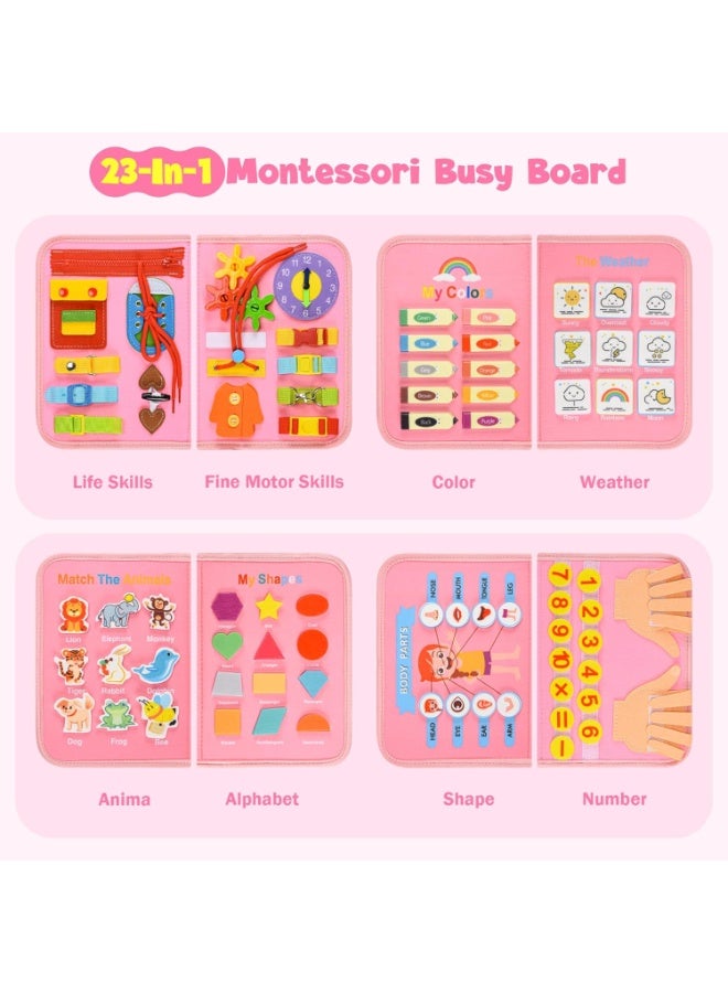 Busy Board Montessori Toy - Motor Skills Board & Sensory Activity Board for Toddlers - Travel Toy for Car/Plane Quiet Book - Gift for Boys & Girls (Rose) - Image 5