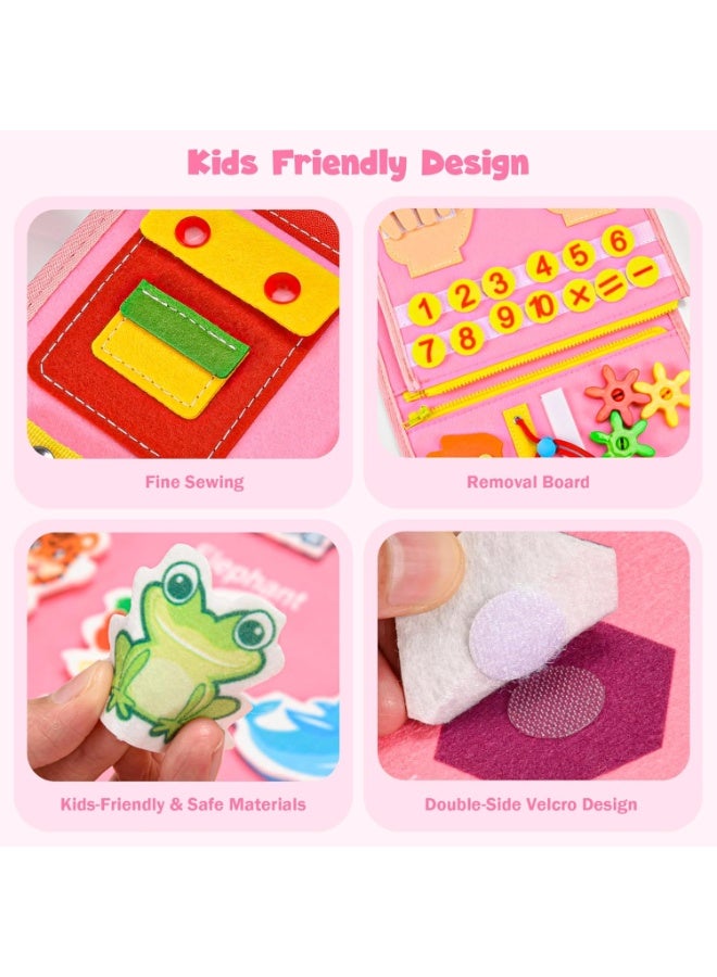 Busy Board Montessori Toy - Motor Skills Board & Sensory Activity Board for Toddlers - Travel Toy for Car/Plane Quiet Book - Gift for Boys & Girls (Rose) - Image 2