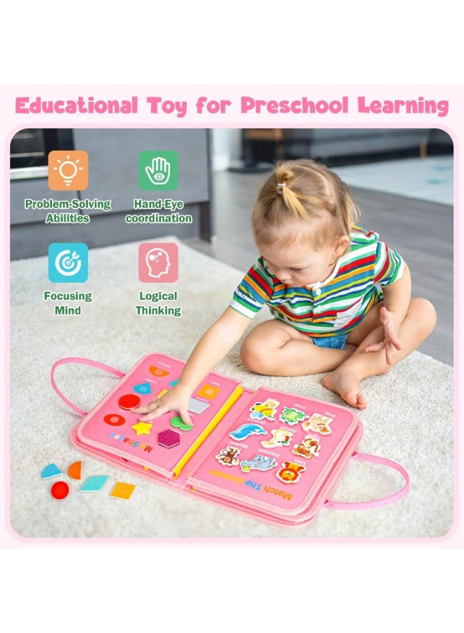 Busy Board Montessori Toy - Motor Skills Board & Sensory Activity Board for Toddlers - Travel Toy for Car/Plane Quiet Book - Gift for Boys & Girls (Rose) - Image 4