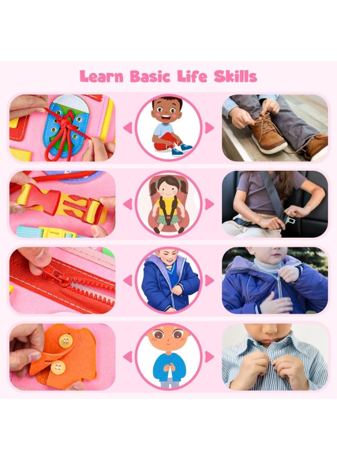 Busy Board Montessori Toy - Motor Skills Board & Sensory Activity Board for Toddlers - Travel Toy for Car/Plane Quiet Book - Gift for Boys & Girls (Rose) - Image 3