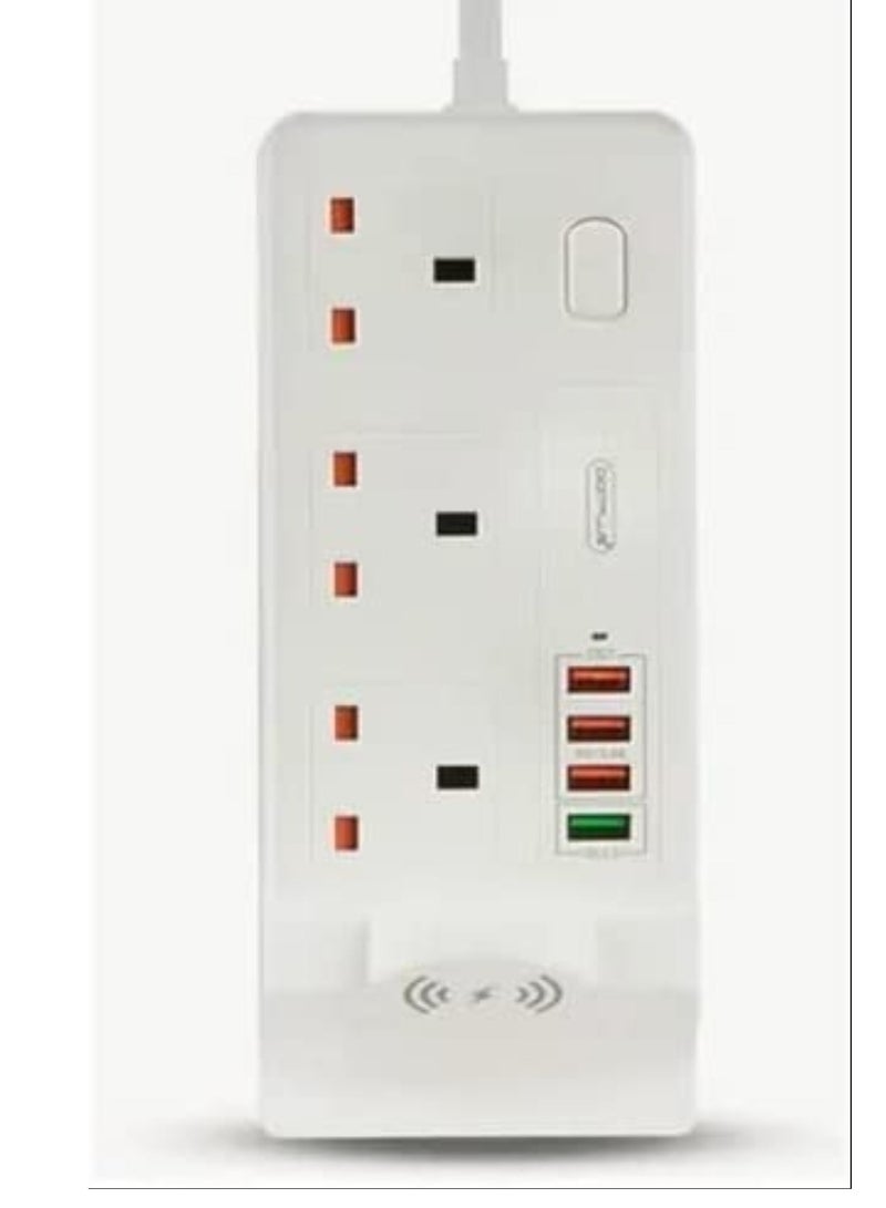 3000w Multifunction Extension 4 USB with 3 Outlet Surge Protector and Wireless Charging Base Rated Current 13 A, Power Socket Stereo Plug-in - Image 1