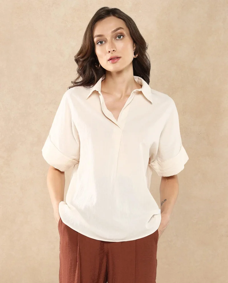 Rareism Women's Plain Off-White Shirt