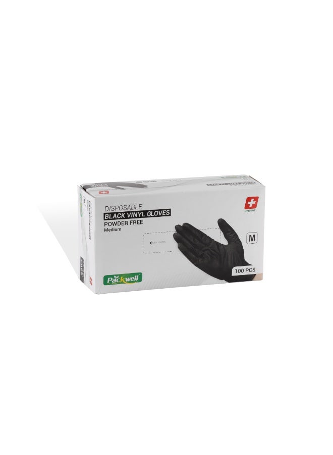 Packwell vinyl Gloves black powder free Medium 100 pcs - Image 2