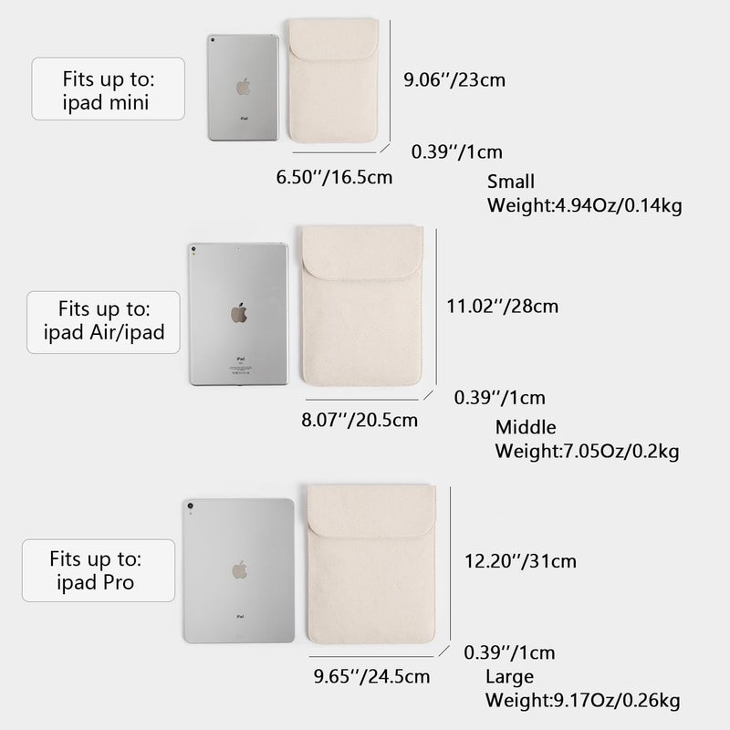 YONBEN Liner Bag iPad Sleeve Soft Case Pouch Square Inner Bag with Cotton Magnetic Closure Simple and Stylish Storage Case Available for iPad (Beige,Small) - Image 2