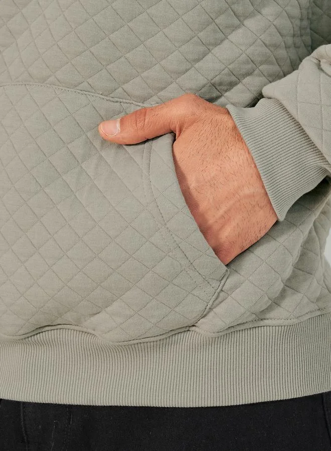 Styli Diamond Quilted Relaxed Hoodie with Kangaroo Pocket