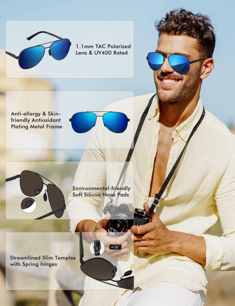 LUENX Aviator Sunglasses for Men Women Polarized - UV400 Protection, Classic Metal Frame, Anti-Glare Blue Mirrored Lense, Lightweight Durable, Stylish Eyewear for Driving&Outdoor Activity 59mm - Image 4