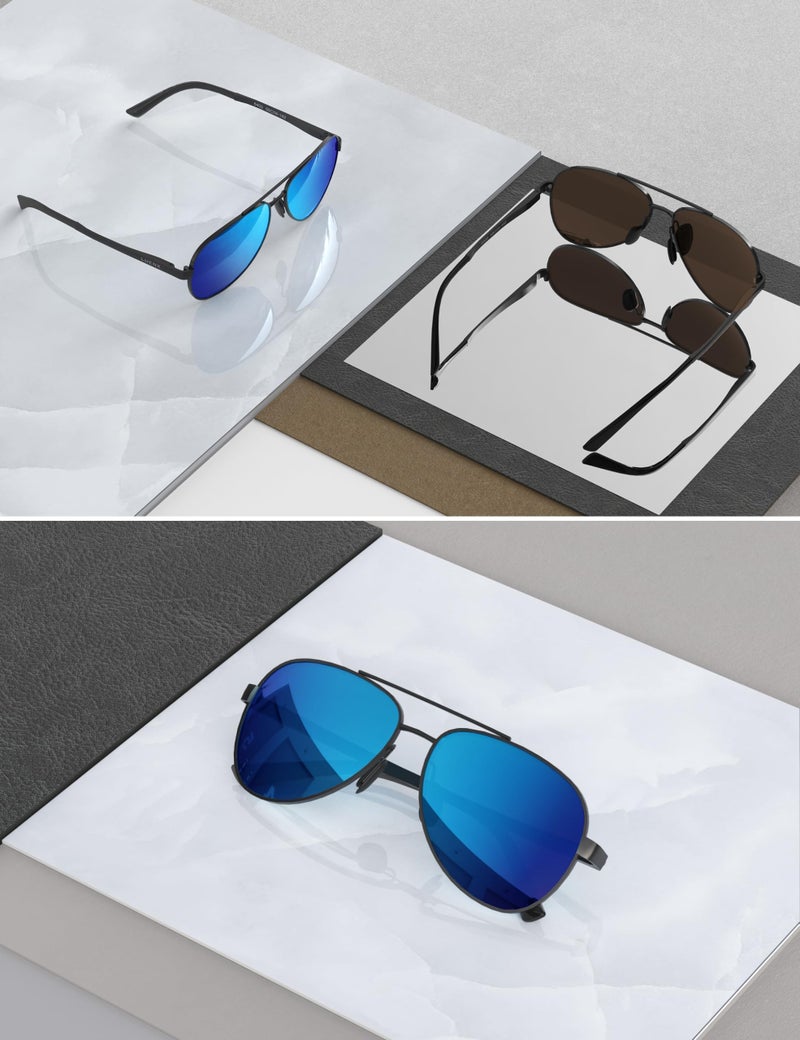 LUENX Aviator Sunglasses for Men Women Polarized - UV400 Protection, Classic Metal Frame, Anti-Glare Blue Mirrored Lense, Lightweight Durable, Stylish Eyewear for Driving&Outdoor Activity 59mm - Image 3