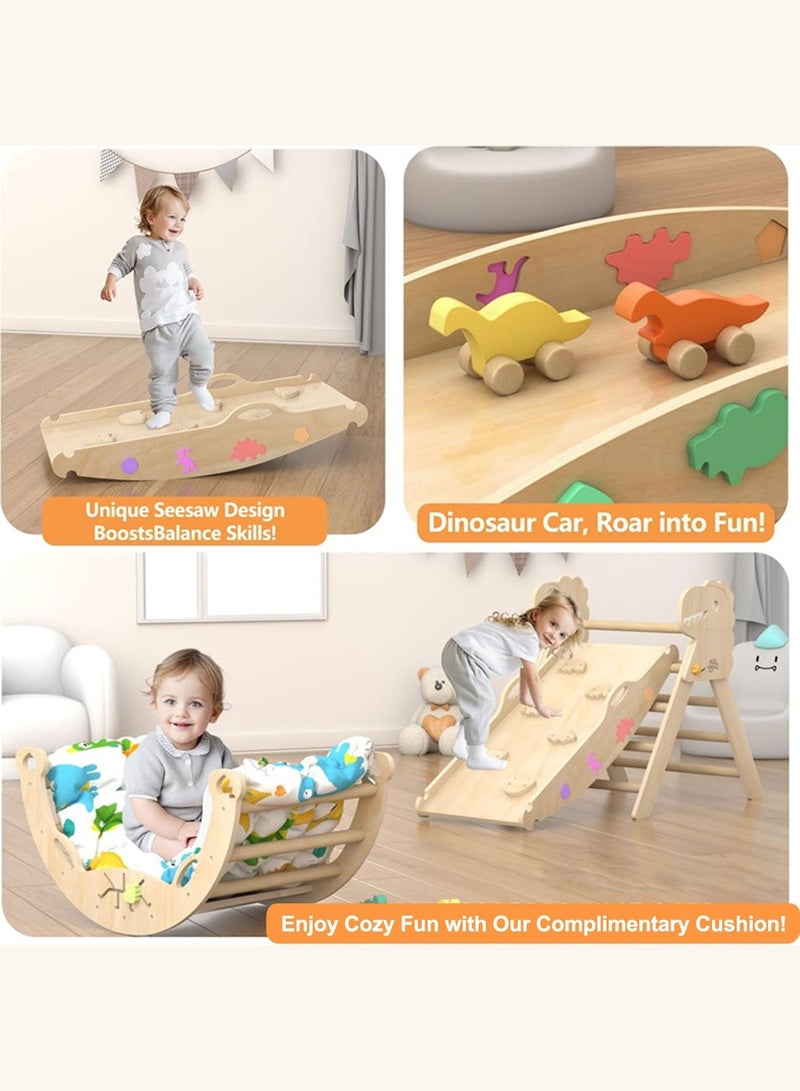 ما بيبي مجموعة مونتيسوري للتسلق ٩ في ١ للأطفال الصغار - صالة ألعاب خشبية مُحسّنة مع قوس هزاز، ومثلث تسلق، وزحليقة، وأرجوحة، وأداة فرز الأشكال، ومتاهة، وسيارات ديناصورات | مركز أنشطة داخلي وخارجي للأطفال (من ١ إلى ٤ سنوات) - Image 5