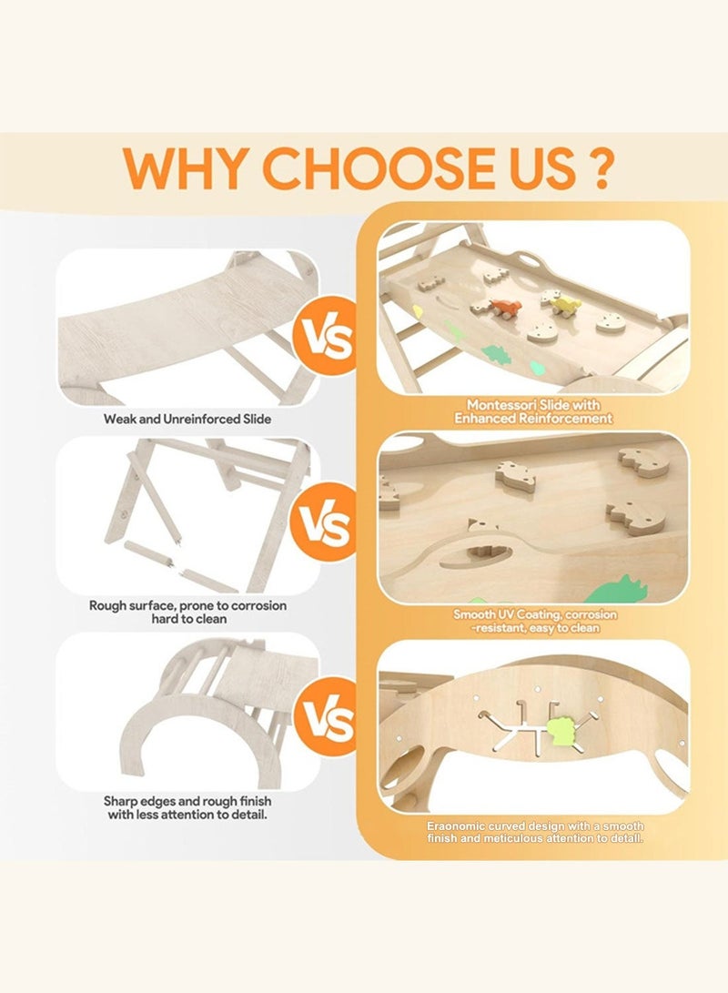 ما بيبي مجموعة مونتيسوري للتسلق ٩ في ١ للأطفال الصغار - صالة ألعاب خشبية مُحسّنة مع قوس هزاز، ومثلث تسلق، وزحليقة، وأرجوحة، وأداة فرز الأشكال، ومتاهة، وسيارات ديناصورات | مركز أنشطة داخلي وخارجي للأطفال (من ١ إلى ٤ سنوات) - Image 3