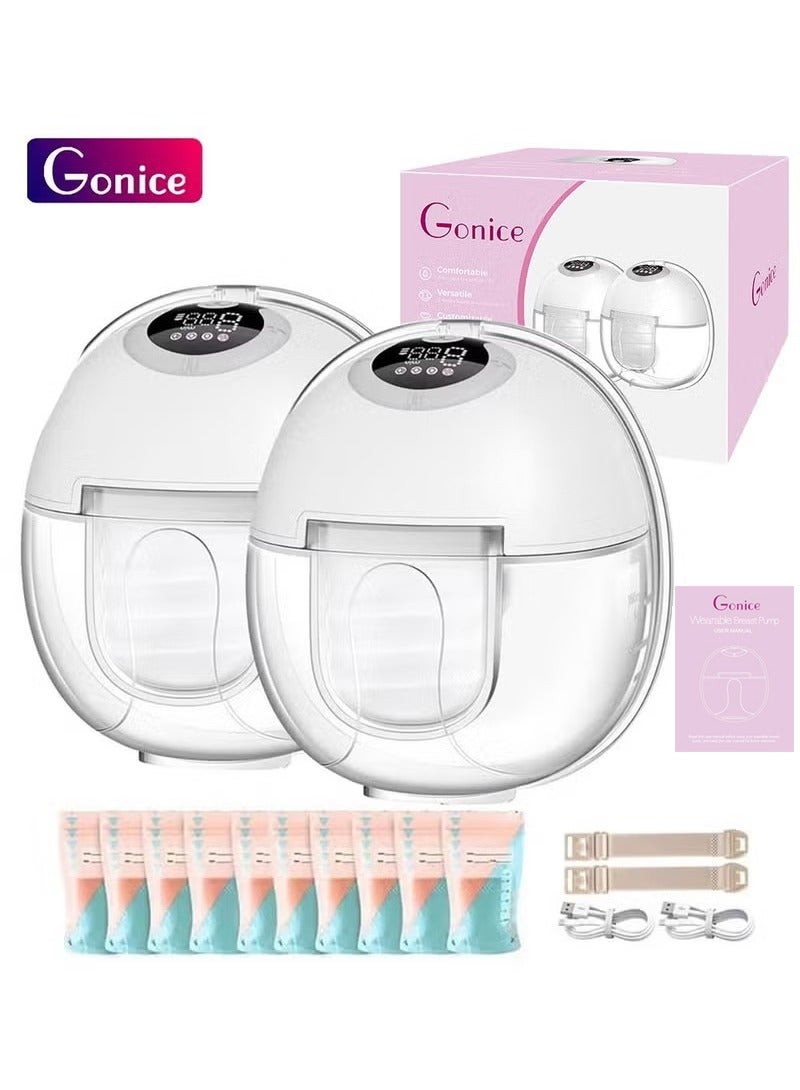 Gonice Breast Pump, Wearable Breast Pump,Hands Free Breast Pump, Electric Portable Breast Pump with 2 Mode & 9 Levels, Wireless Breast Pump Hand Free, 2 Pack