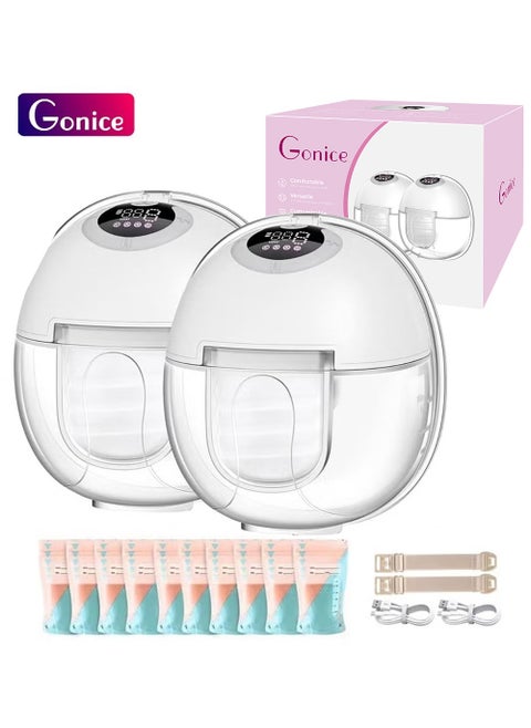 Gonice Breast Pump, Wearable Breast Pump,Hands Free Breast Pump, Electric Portable Breast Pump with 2 Mode & 9 Levels, Wireless Breast Pump Hand Free, 2 Pack