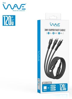 Wave 120W W USB C Multi Charging Cable [1.5M] 3 In 1 Charging Cable Type C  For Samsung S23,iPad Pro, iPad Mini, MacBook Pro/Air/iPhone 15 Pro Max/Plus 14 13 12 11 