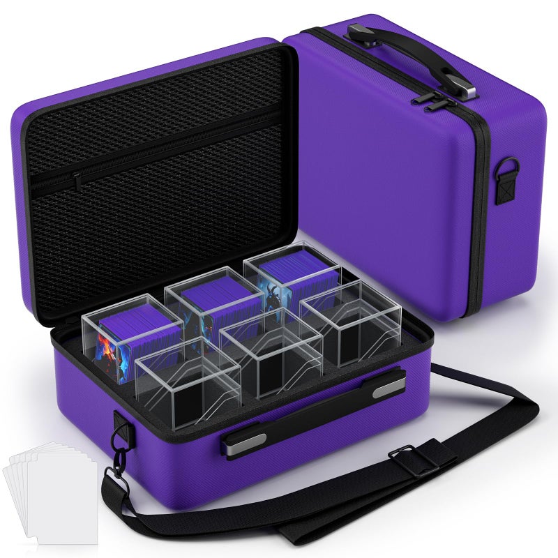 Proijeut Card Deck Box with Portable Case, 6 Pack Clear Commander Deck Box with 6 Dividers, Holds 600+ Double Sleeved Cards, Fit for MTG, YuGiOh, TCG (Purple) - Image 1