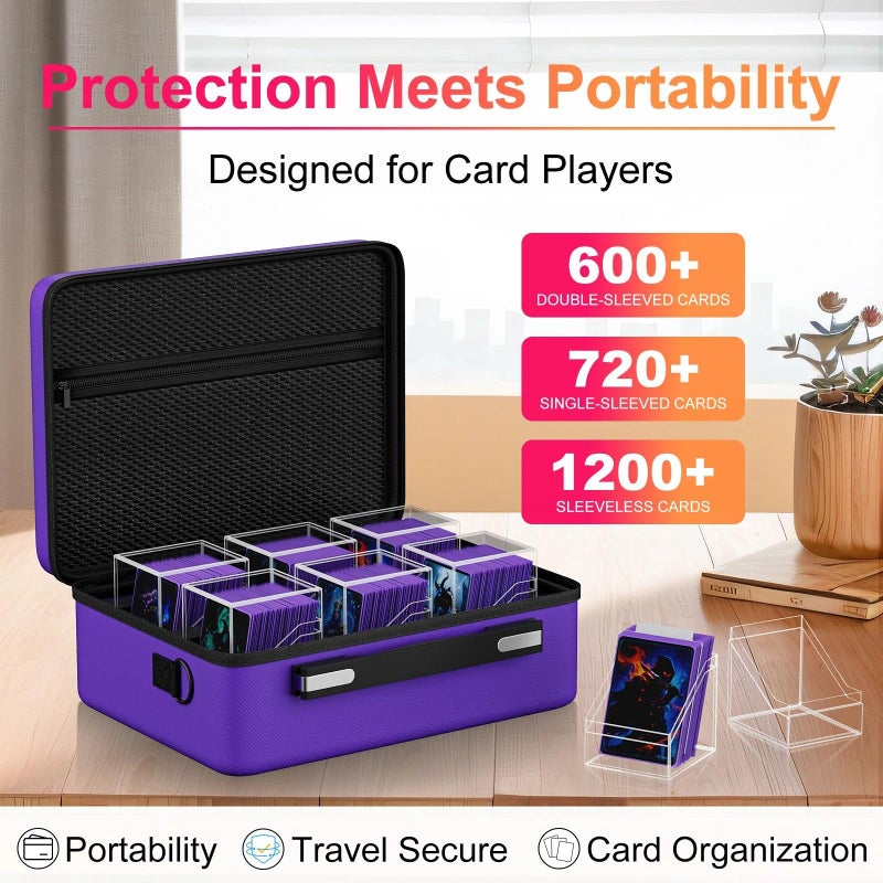 Proijeut Card Deck Box with Portable Case, 6 Pack Clear Commander Deck Box with 6 Dividers, Holds 600+ Double Sleeved Cards, Fit for MTG, YuGiOh, TCG (Purple) - Image 3