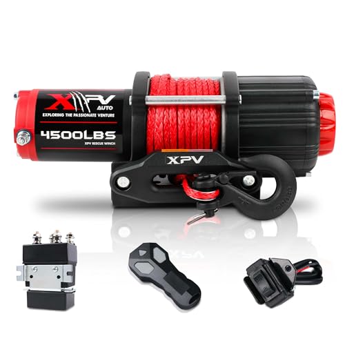 XPV AUTO 12V 4500 lb Winch Electric Winch for Towing ATV/UTV Off Road with Wireless Remote Control Mounting Bracket and Wired Handle,Waterproof IP67(Synthetic Rope) - Image 1