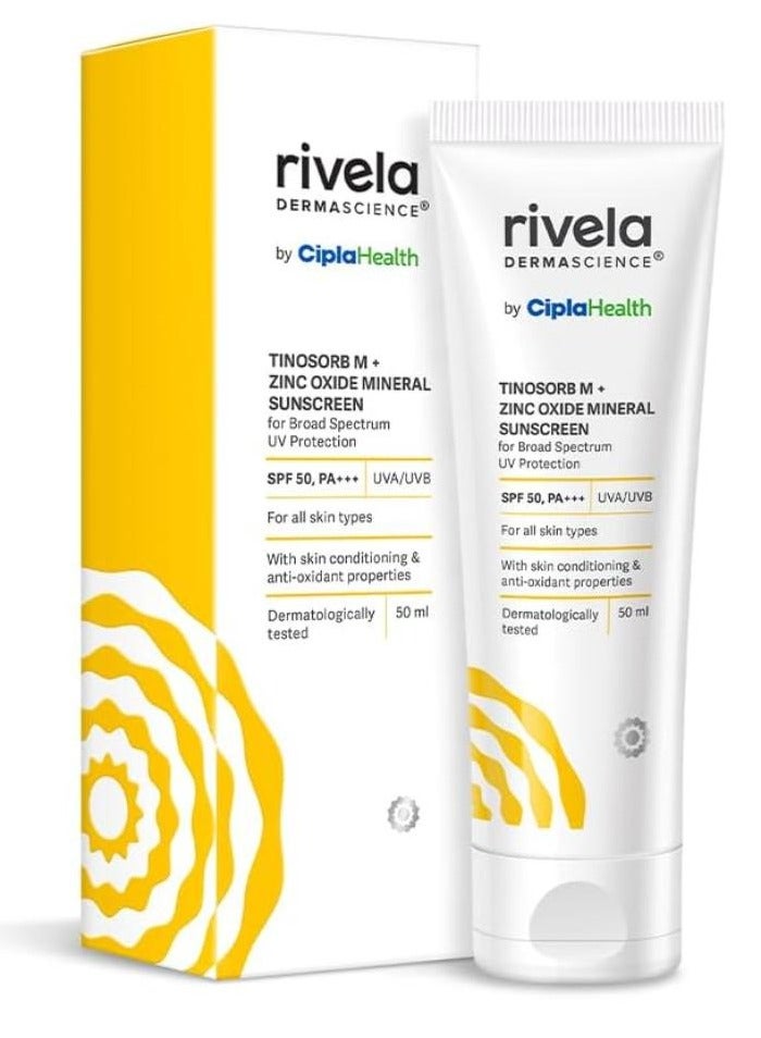 ريفيلا ريفلا ديرماساينس من سيبلا SPF 50، PA+++ لوشن واقٍ من الشمس معدني مع تينوسورب إم، بدون أثر أبيض، حماية من أشعة UVA/UVB للبشرة العادية إلى الجافة، 50 مل - Image 1