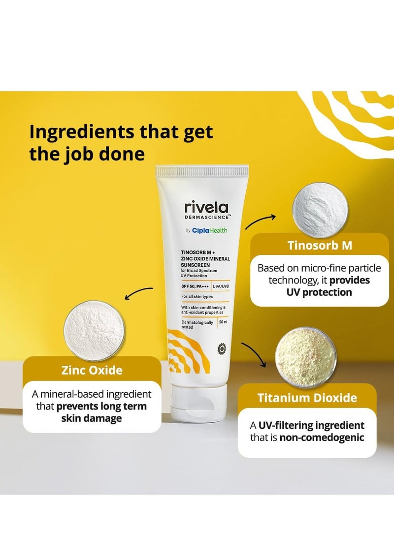 ريفيلا ريفلا ديرماساينس من سيبلا SPF 50، PA+++ لوشن واقٍ من الشمس معدني مع تينوسورب إم، بدون أثر أبيض، حماية من أشعة UVA/UVB للبشرة العادية إلى الجافة، 50 مل - Image 2