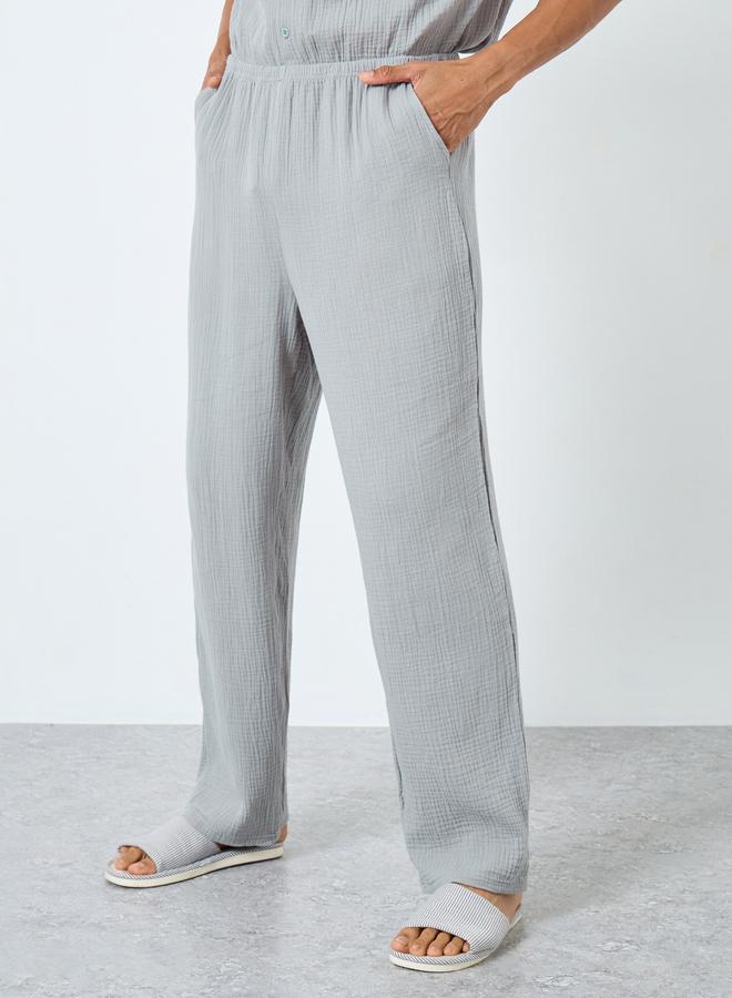 Styli Men Grey Cotton Textured Shirt and Pyjama Set - Image 5