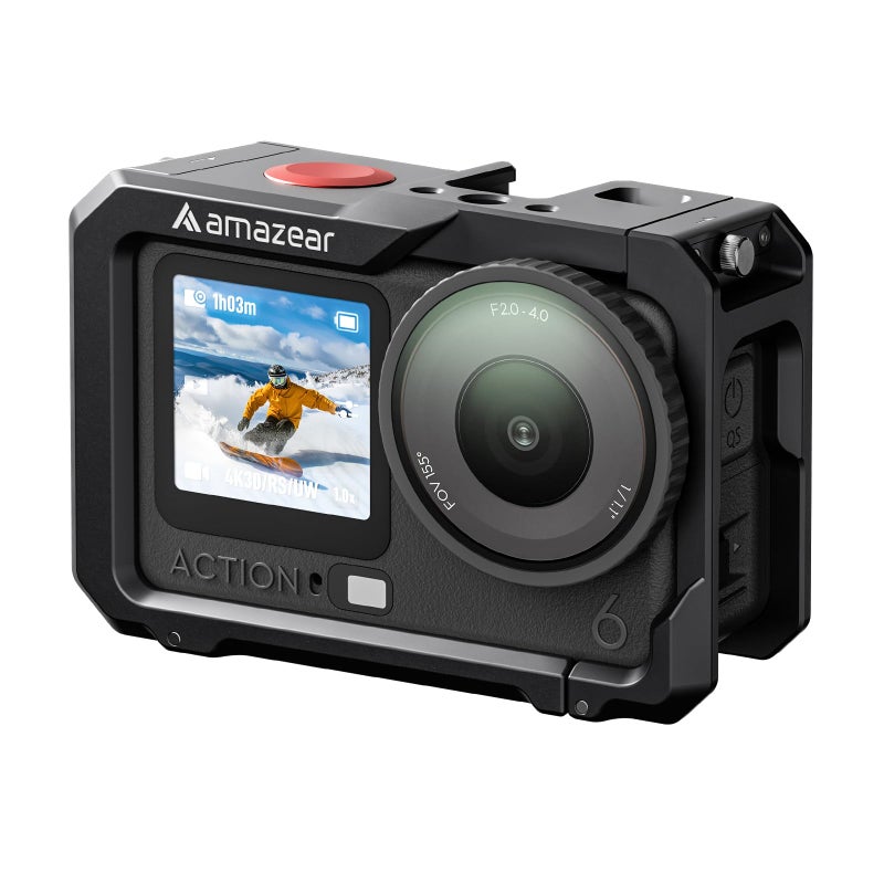 AMAZEAR Metal Protective Case for DJI Osmo Action 6 Accessories Action6 Pro Multifunction Utility Frame Cage Stronger Aluminum Housing Hard Cover with Soft Silicone Lens Caps Black - Image 2