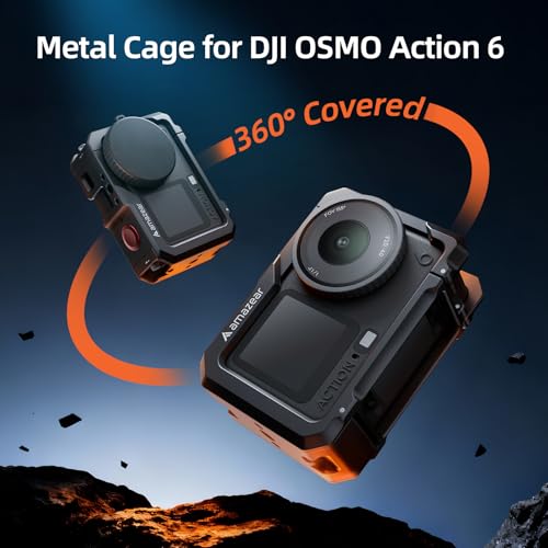 AMAZEAR Metal Protective Case for DJI Osmo Action 6 Accessories Action6 Pro Multifunction Utility Frame Cage Stronger Aluminum Housing Hard Cover with Soft Silicone Lens Caps Black - Image 3