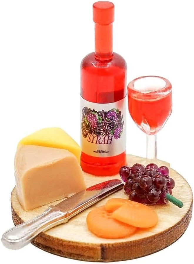 Jowxsx 1 Set 1:12 Scale Miniature Wine Cheese and Board Set Minis Dollhouses Kitchen Dining Room Food Accessories Model Pastries Toy, DIY Micro Scene Decor - Image 1