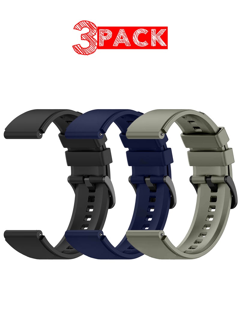 CATANES (For Huawei GT Series) 3Packs, 22mm Silicone Straps Watch Band Strap for Huawei GT3 / Huawei GT3 pro/Huawei GT/Huawei GT 2 (46mm) Watch Band/Huawei Watch GT2 Pro Strap/Samsung Galaxy Watch 46mm / Galaxy Watch 3 45mm - Black Grey Navy Blue  - Image 1